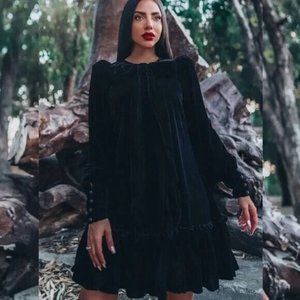 The Vampire's Wife x H&M Black Velvet Dress w Neck Bow XS Long Sleeve Mini